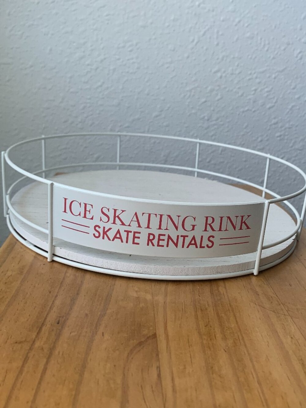 Target Ice Skating Rink Skate Rentals Staging Tray Round Wire Wood Decor 10"